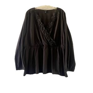 torrid womens blouse plus size 3 black pullover 3/4 sleeve lace trim